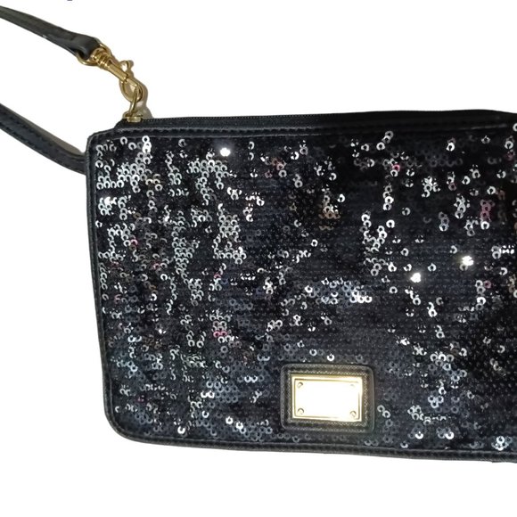 Calven Klein Top Handle Pouch Purse Black Pre-Owned - Picture 3 of 6